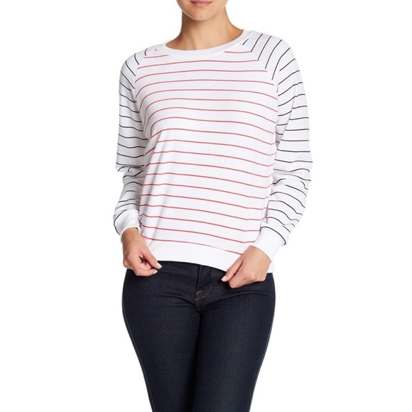 Wildfox Simple Stripe White Raglan Sleeve Crewneck Sweatshirt - Picture 2 of 11